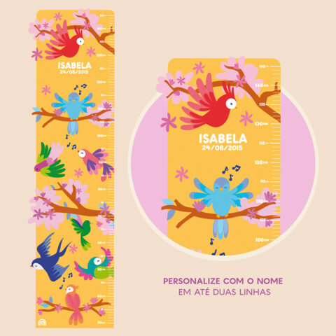 Regua de Crescimento Adesiva Pássaros